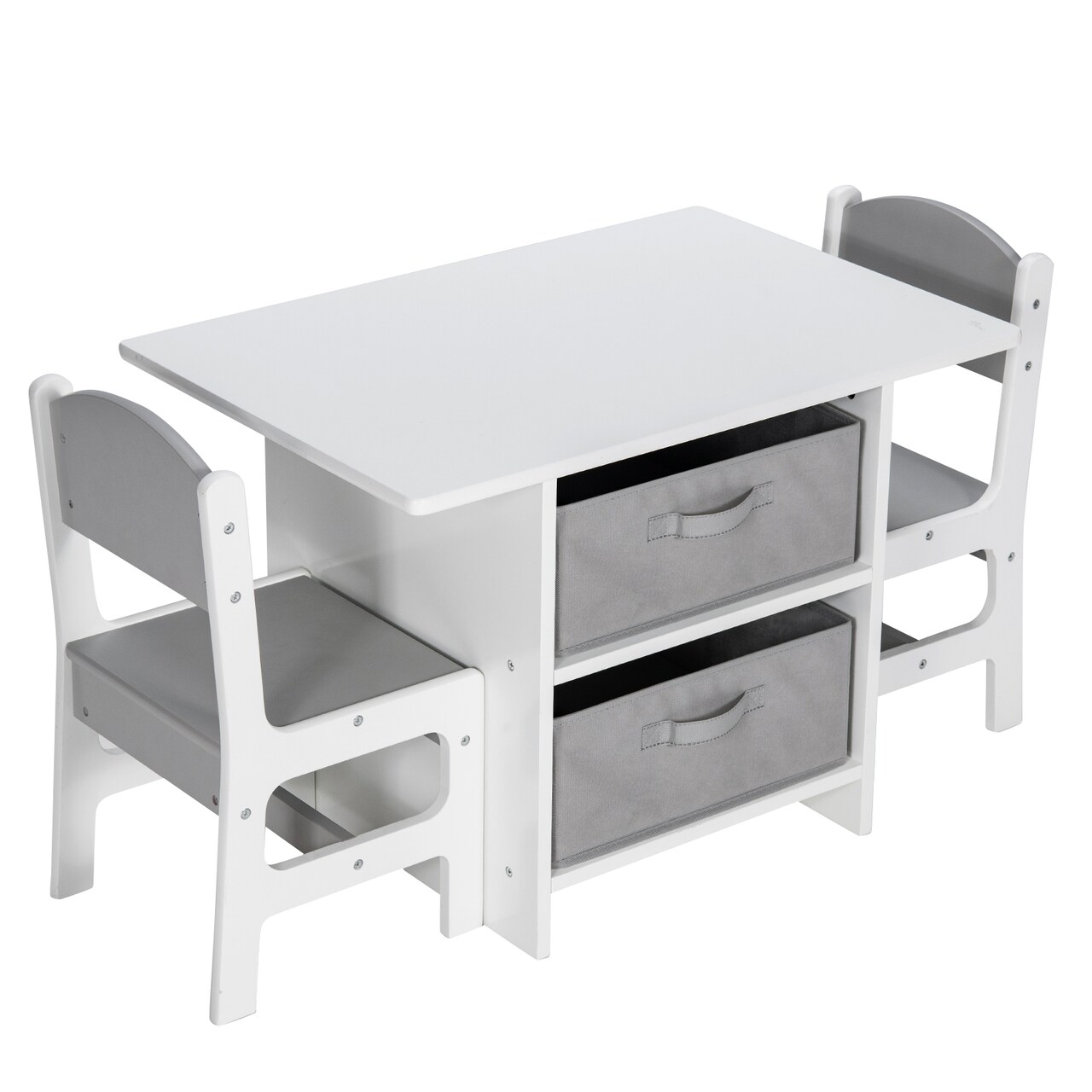 Kids Activity Table Chair Set Gray MDF Solid Wood Removable Storage Baskets